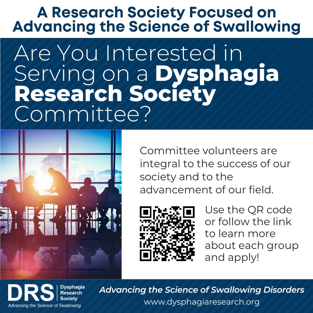 If you are member with DRS and interested in volunteering, click the Volunteer Interest form link. 
Submit now until Jan. 31 to be considered for the 2024-2025 DRS Committees. dysphagiaresearch.org/page/committees