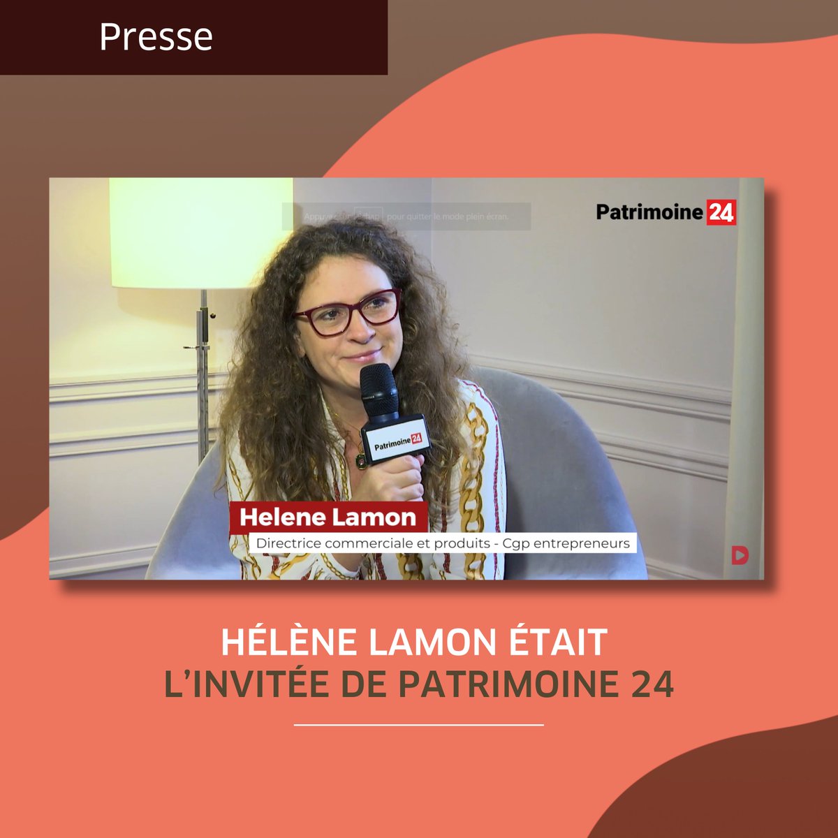 #TV 📺 | <a href="/lamon_helene/">Helene lamon</a>, directrice commerciale et produits de <a href="/CGP_Entr/">CGP Entrepreneurs</a>, était interviewée par Yves Bruttin.

Regarder son interview sur @patrimoine24 : 

➡️ patrimoine24.com/les-news/12932…

#CGP #CGPI #GestionDePatrimoine