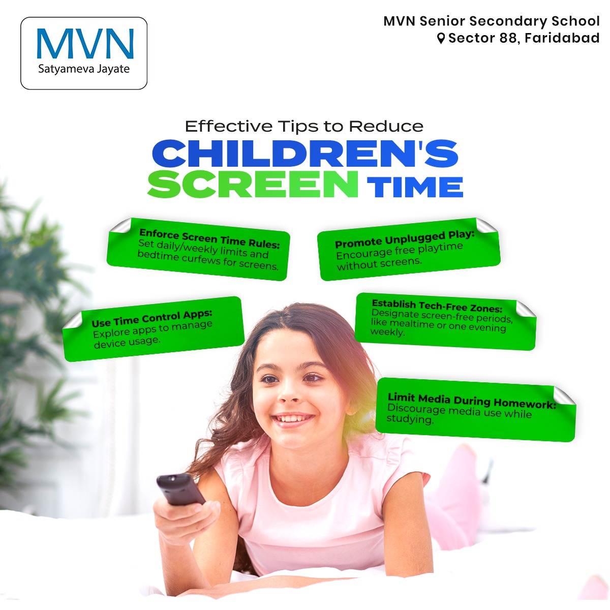 MVNEDU's tweet photo. Reducing children's screen time can have a positive impact on their well-being and focus. Implement these tips for a balanced tech life. 

#ModernVidyaNiketanSchool #MVNSchool #MVN88 #DiscoverMVN #BestSchoolinFaridabad #Education #India #ParentingTips #TechTips https://t.co/RP0qYhDt9F