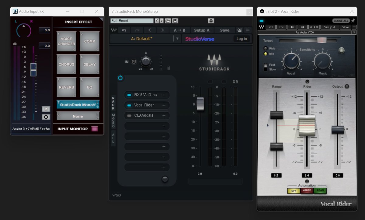 namarium's tweet photo. Audio Input FX の VST 読み込み制限は、Waves StudioRack 使うのが一番お手軽
iZotope 等の他社製プラグインも読めるようになって十分な感じ https://t.co/hrQ5aRqTG8