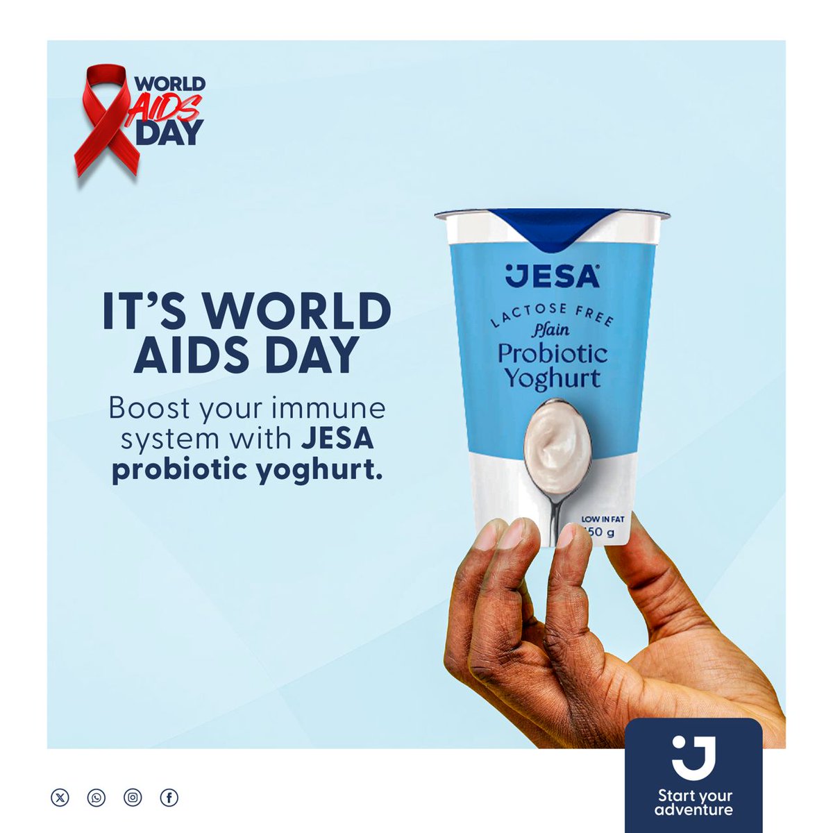 Encouraging our communities to maintain HIV-negative status is a shared responsibility. For those affected, we _offer a Probiotic range of yoghurts to boost your immunity and  optimize nutrient absorption  #JESAStartYourAdventure #WorldAIDsDay #JESAProbiotics #Nostigma