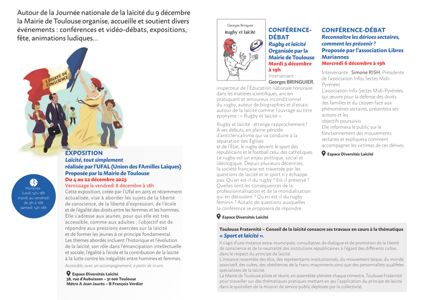 ppcaToulouse's tweet photo. Si le thème de la laïcité vous intéresse, découvrez les nombreux évènements organisés par la Mairie de Toulouse https://t.co/cxcaCHJhlD