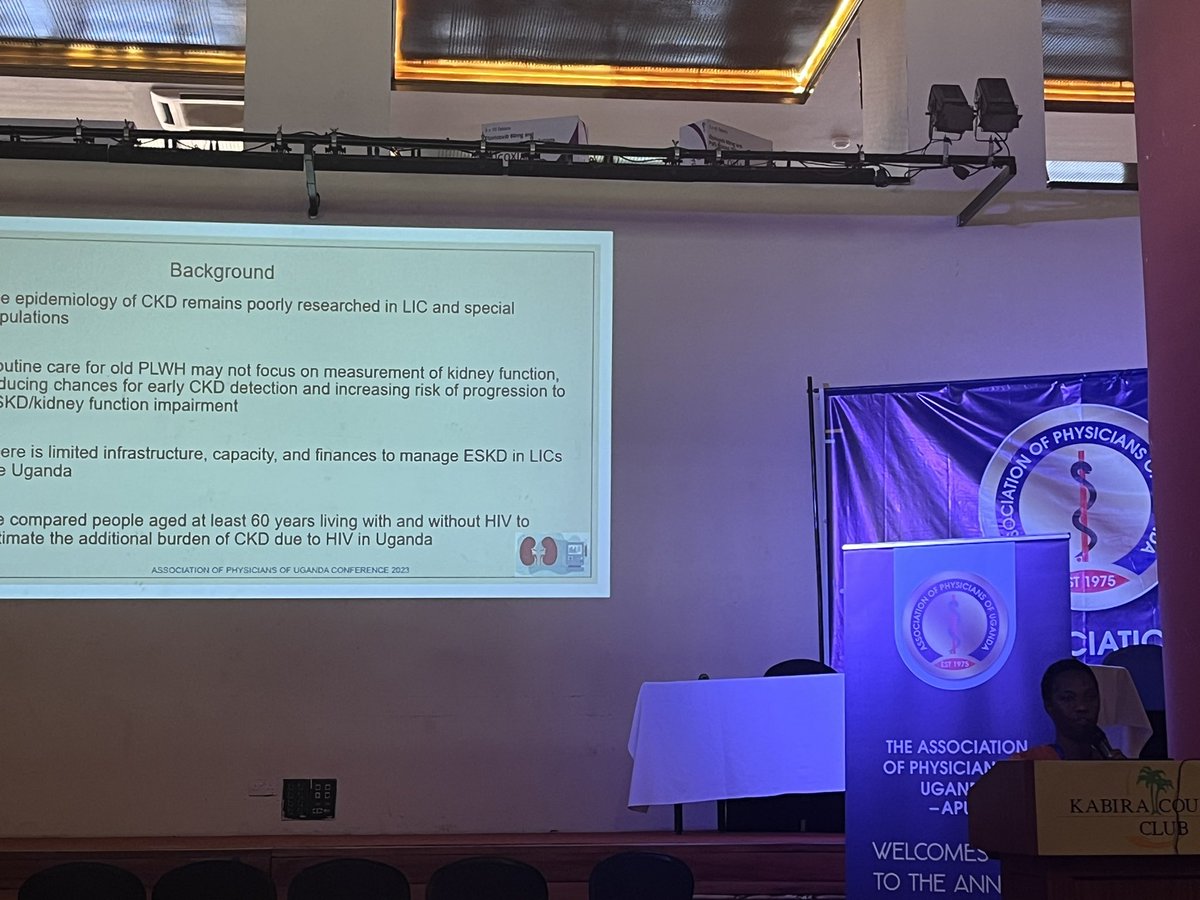 Post lunch session by Dr.Amutuhaire Judith : Kidney impairment among patients ±HIV Older Age , HIV & being ♀were risk factors for kidney disease @UgandaPhysician @rkalyes1 @DrOribaDan