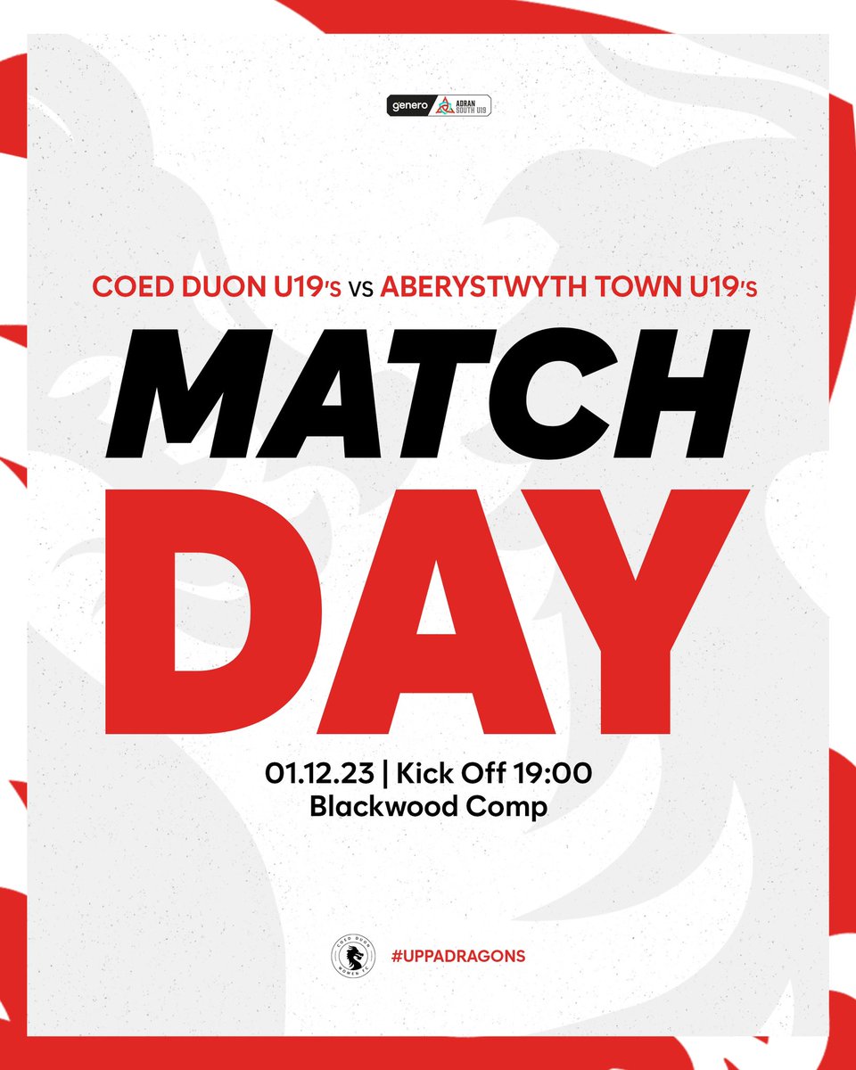 ⚽️ | Tonight Our U19’s welcome Aberystwyth to Blackwood for their next game in the Adran South. 🆚 @AberTownWomen 🏆 @AdranLeagues U19’s 🏟️ Blackwood Comp 3G ⏰ 7:00 pm KO Please come and support the girls. #uppadragons🔴⚫🐉⚽️ 🎨 | @julianogrfx