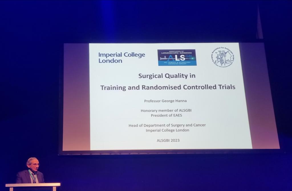 ALRSGBandI's tweet photo. The esteemed Professor George Hanna, President of @EAES_eu and honorary member of ALSGBI, is presenting the EAES Lecture on Qualirt of Surgery in Training & Clinical Trials at #ALS2023 https://t.co/Eep80k9ZMu