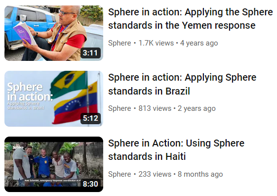Sphere in action is our series of case study videos now including content from Yemen, Brazil and Haiti. English captioned versions: youtube.com/playlist?list=… More info and links to other language captions: spherestandards.org/sphere-in-acti… Video #4 starting production now. Stay tuned!