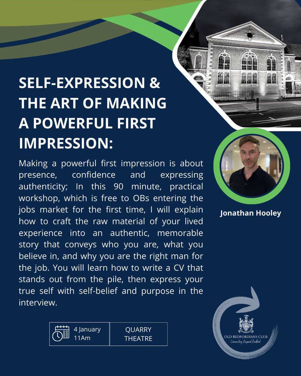 Self-Expression &amp; The Art of Making a Powerful First Impression: A practical workshop to support OBs entering the job market, by Jonathan Hooley (89-95)
Thursday 4th January, 2024. Free Event - Book Here: bit.ly/JonathanHooley…
