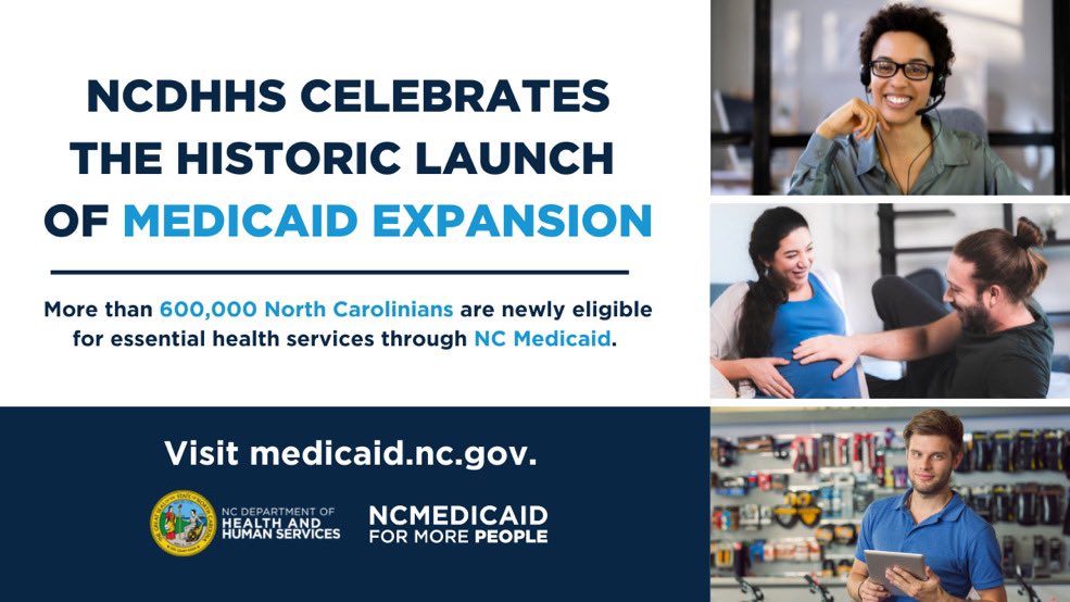 Today marks a historic moment for the state of North Carolina: More than 600,000 North Carolinians are newly eligible for health coverage through #NCMedicaid. Visit @ncdhhs’ new website, toolkit, and other resources to learn more: medicaid.nc.gov.
