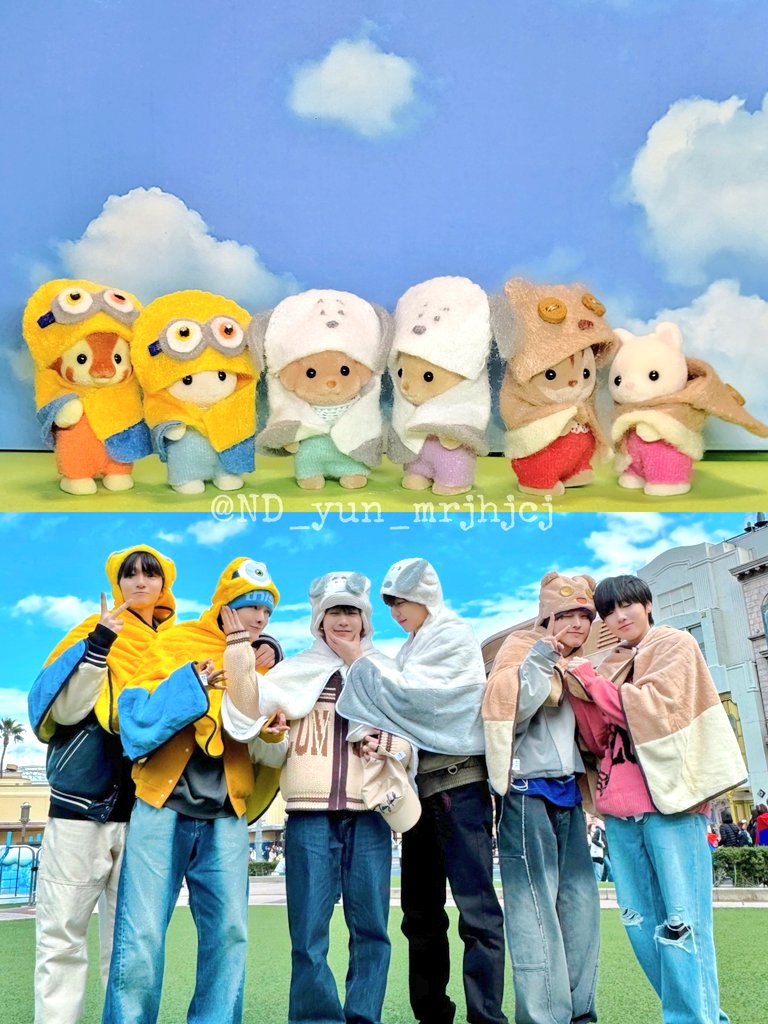 ND_yun_mrjhjcj's tweet photo. にゅちむのみんながUSJで着ていたミニオンとスヌーピーとティムのフード付きポンチョ🪡ちょっと微妙な気もするけど雰囲気だけでも🤗
#NCTNEWTEAM #シオン #リク #ユウシ #デヨン #リョウ #サクヤ
#コスバニア #シルバニア https://t.co/esw6I96Awp