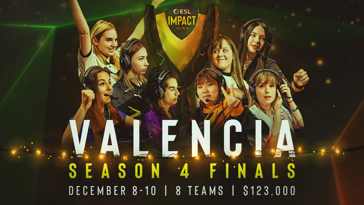 ESL Impact (@eslimpact) on Twitter photo JUST 7 DAYS UNTIL THE #ESLImpact SEASON 4 FINALS IN VALENCIA 🇪🇸
<a href="/NigmaGalaxy/">Nigma Galaxy</a>
<a href="/natusvincere/">NAVI</a> Javelins
<a href="/npfearless/">9Pandas Fearless</a>
<a href="/FlyQuestRED/">FLY RED</a>
@ShimmerCSGO
<a href="/FURIA/">FURIA</a>
<a href="/fluxogg/">Fluxo</a> Demons
<a href="/HSGfe_/">HaoShengGaming</a>
🗓️December 8-10th
⚔️8 teams
🏆1 CHAMPION JUST 7 DAYS UNTIL THE #ESLImpact SEASON 4 FINALS IN VALENCIA 🇪🇸
<a href="/NigmaGalaxy/">Nigma Galaxy</a>
<a href="/natusvincere/">NAVI</a> Javelins
<a href="/npfearless/">9Pandas Fearless</a>
<a href="/FlyQuestRED/">FLY RED</a>
@ShimmerCSGO
<a href="/FURIA/">FURIA</a>
<a href="/fluxogg/">Fluxo</a> Demons
<a href="/HSGfe_/">HaoShengGaming</a>
🗓️December 8-10th
⚔️8 teams
🏆1 CHAMPION
