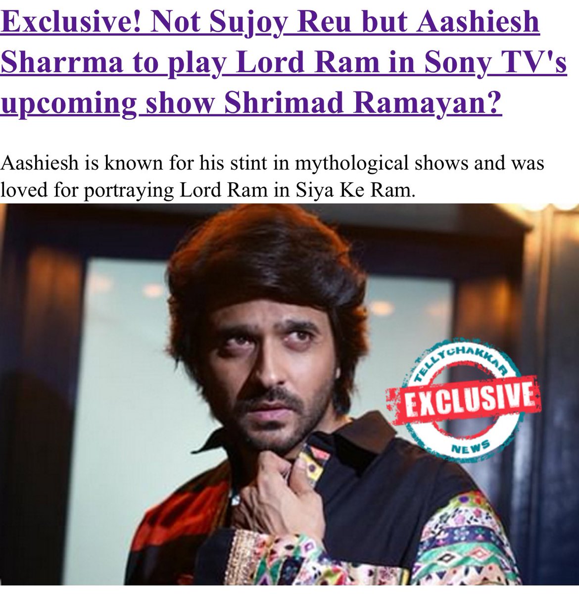 AashieshAdmirers ∞💙∞ (@ashishadmirers) on Twitter photo #AashieshSharrma to play Lord Ram in Sonny TV's upcoming show #ShrimadRamayan ? tellychakkar.com/tv/tv-news/exc…
So excited😍Sorry,but can't wait to know <a href="/ashish30sharma/">Aashiesh Sharrma</a>🙈After Ram in #SiyaKeRam will we see you play Shree Ram again?And If yes,Why?Cuz you said you don't repeat a character #AashieshSharrma to play Lord Ram in Sonny TV's upcoming show #ShrimadRamayan ? tellychakkar.com/tv/tv-news/exc…
So excited😍Sorry,but can't wait to know <a href="/ashish30sharma/">Aashiesh Sharrma</a>🙈After Ram in #SiyaKeRam will we see you play Shree Ram again?And If yes,Why?Cuz you said you don't repeat a character