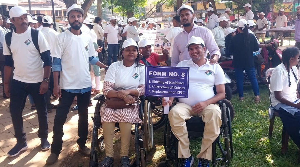 ritzvaigankar's tweet photo. Disability Alliance for Inclusive Goa, Goa Association of Deaf, NAB, DRAG, &amp; school students with disabilities attended the SVEEP Rally on Dec 1, 2023. Gratitude to the O/o the Mamlatdar of Tiswadi/AERO1 for organizing this event. @kbdessai at Azad Maidan, Panaji-Goa. #Inclusion https://t.co/unc9nBlFFE