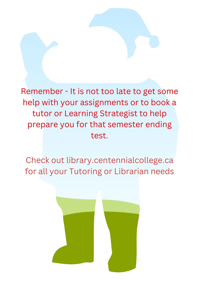 Hey <a href="/CentennialEDU/">Centennial College</a> as we head into the last couple of weeks of the Semester, remember that the Librarians and Learning Strategist are available to help with last minute assignments and exam prep.
library.centennialcollege.ca