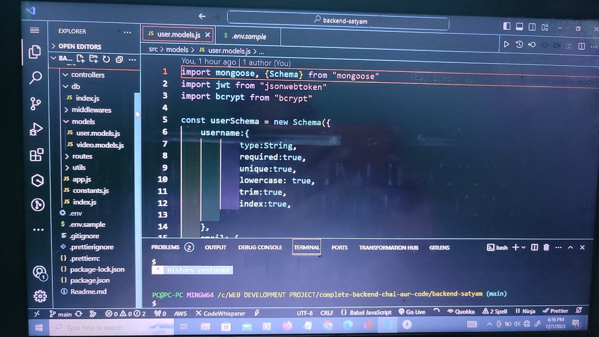 programmersatya's tweet image. Today I completed 👌💯 lec 09 of javascript backend series 🎥 with code in vs code and also push this project on github. Thank you @Hiteshdotcom sir❤ for amazing javascript backend series. 
#javascipt #backend #webdevelopment