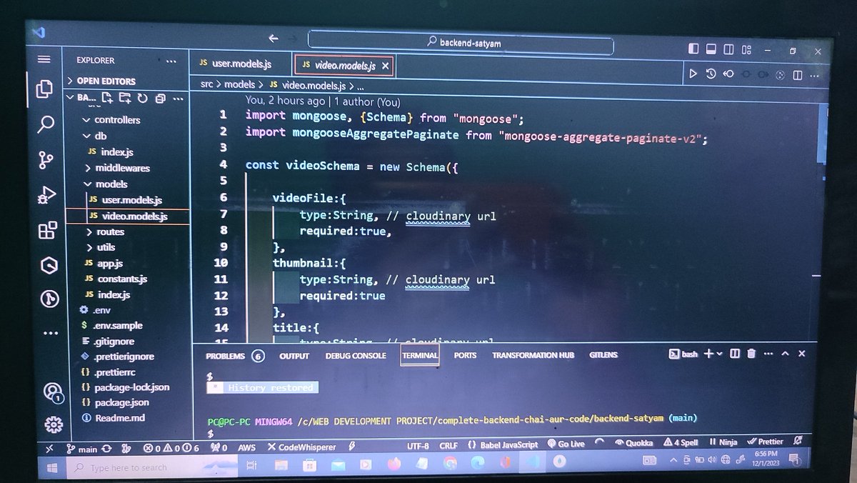 programmersatya's tweet image. Today I completed 👌💯 lec 09 of javascript backend series 🎥 with code in vs code and also push this project on github. Thank you @Hiteshdotcom sir❤ for amazing javascript backend series. 
#javascipt #backend #webdevelopment