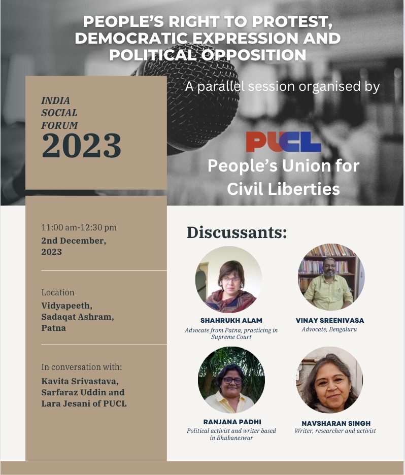 ವಿನಯ್ ಕೂರಗಾಯಲ ಶ್ರೀನಿವಾಸ Vinay K S (@vinaysreeni) on Twitter photo Will be sharing my thoughts at this session on right to protest, democratic expression and political opposition , tomorrow (in Patna)
Thanks to <a href="/PUCLindia/">PUCL India</a> for the invite. Honoured to be on a panel with distinguished speakers. You can also catch this online on PUCL SM channels. Will be sharing my thoughts at this session on right to protest, democratic expression and political opposition , tomorrow (in Patna)
Thanks to <a href="/PUCLindia/">PUCL India</a> for the invite. Honoured to be on a panel with distinguished speakers. You can also catch this online on PUCL SM channels.