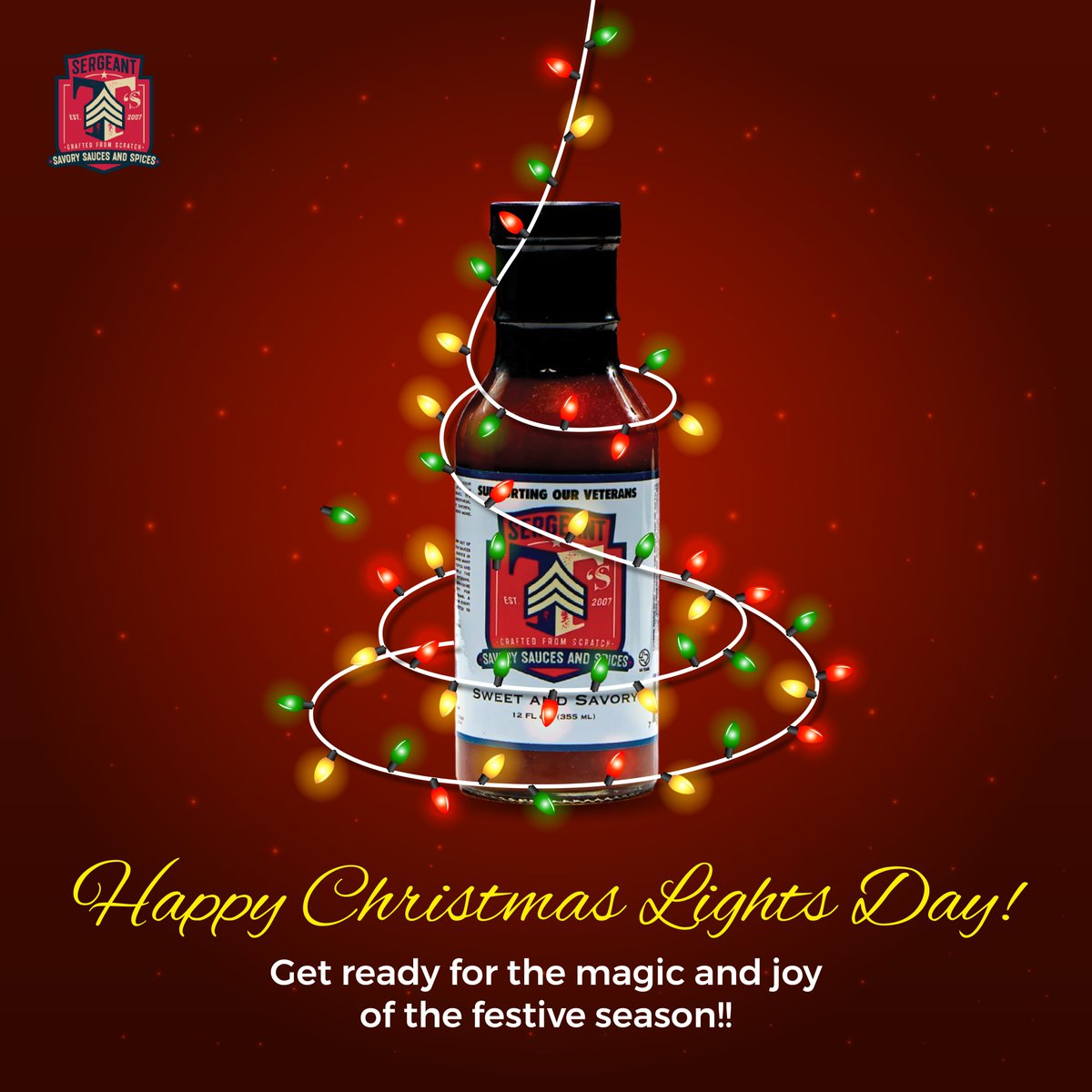 SergeantTsSauce's tweet photo. Brighten up the darkness with #Christmas Lights Day. Get ready to be mesmerized by the enchanting glow of #holiday decorations with sergeant T'sauce!

Visit our website: https://t.co/Y8OYhd2aEW

#NationalChristmasLightsDay  #ChristmasLights #ChristmasSpirit #HolidayLights https://t.co/WdL5NAmYoG