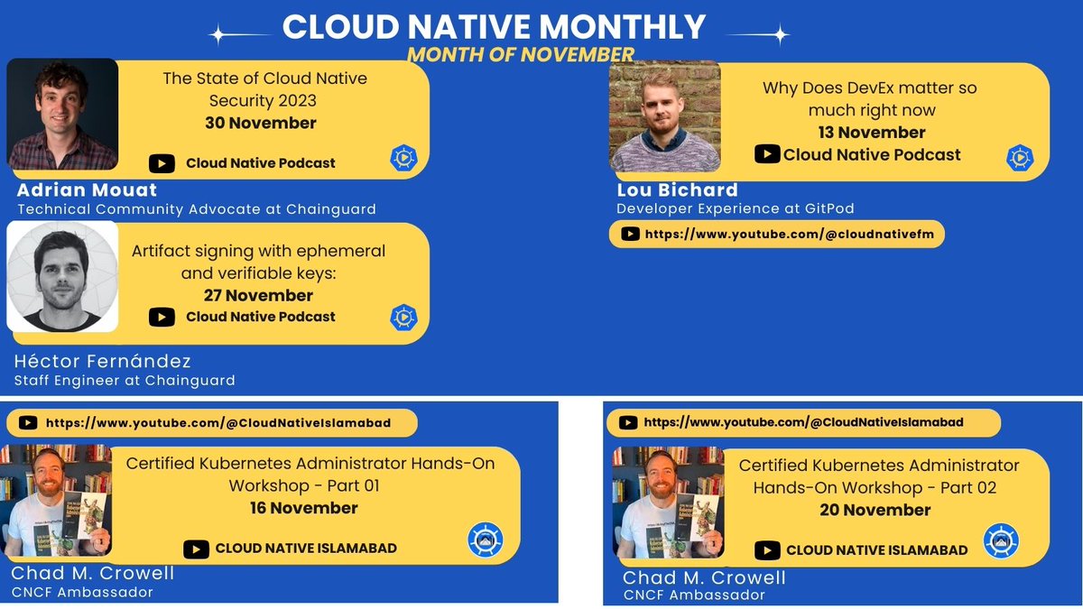 2023 isn't over yet, but November has gone with some wonderful memories, Thanks for joining me this month @loujaybee of @gitpod @adrianmouat, @hectorj2f of @chainguard_dev on @cloudnativefm @ChadMCrowell @CNCFAmbassadors on @CloudIslamabad Hope to meet you gain.