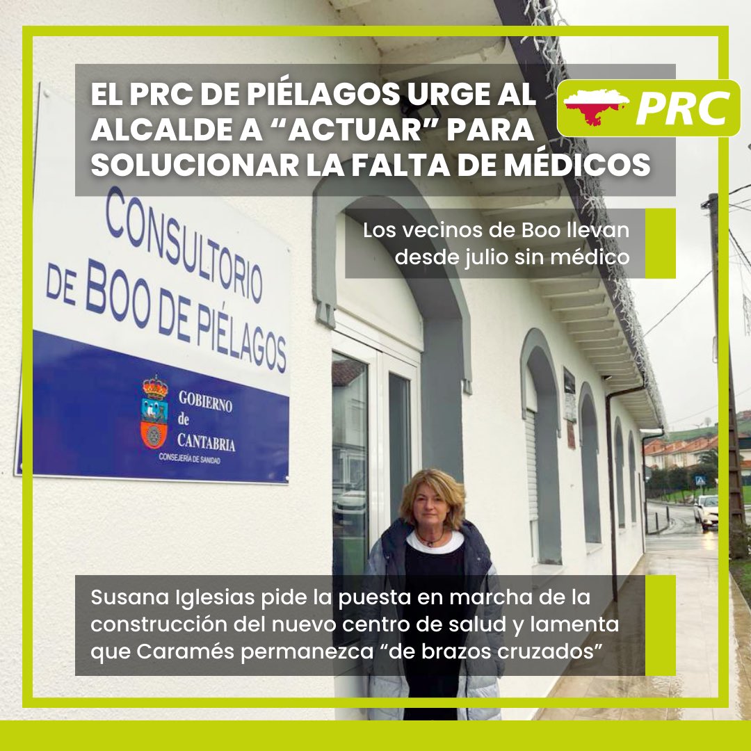 1/2 ‼️ El PRC Piélagos <a href="/PrcPielagos/">Prc Piélagos</a> pide al alcalde que “actúe” para solucionar la falta de médicos en los consultorios y poner en marcha la construcción del nuevo centro de salud.

📲 Más información: prc.es/prc.php/web/no…