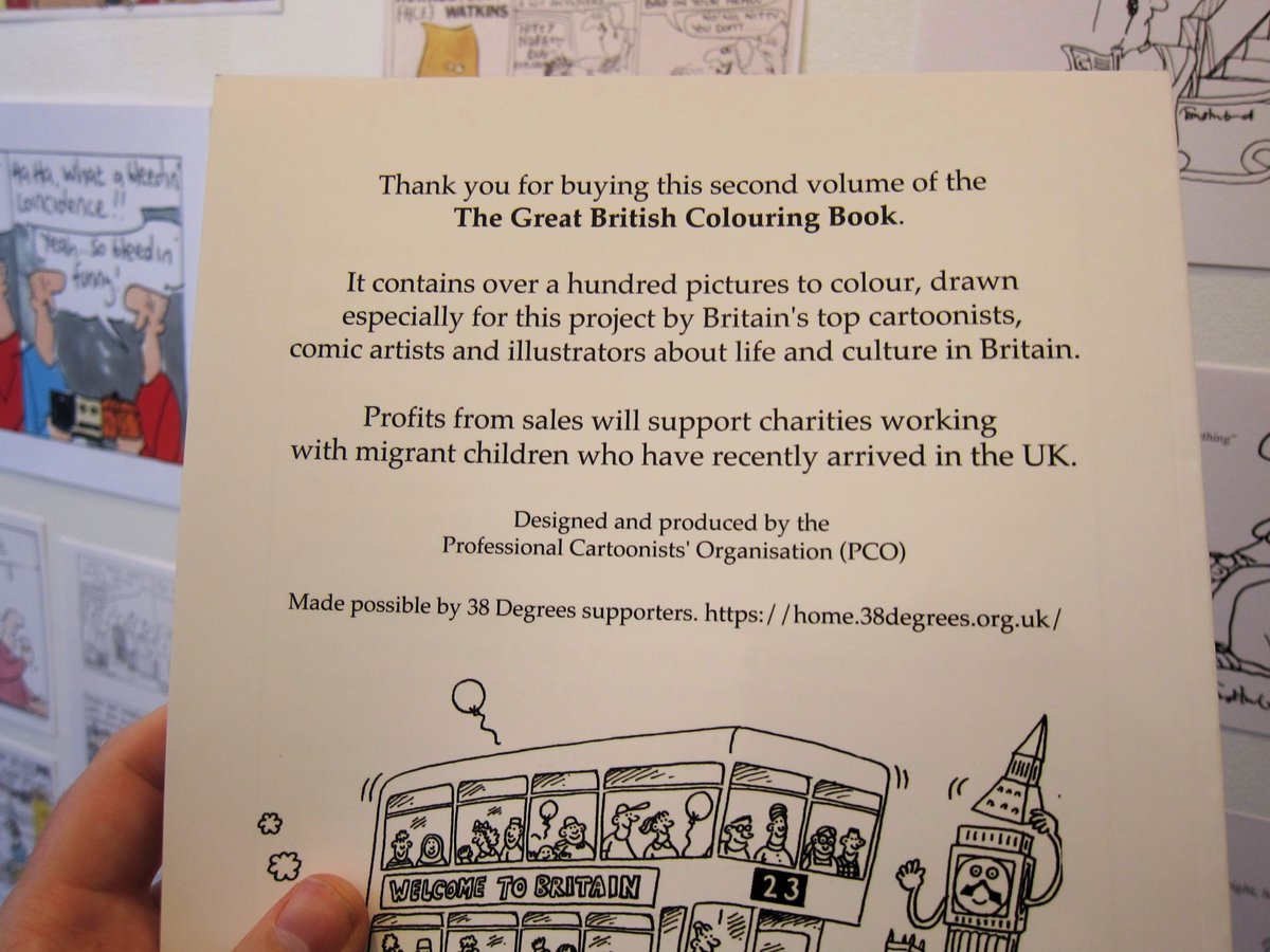 Heard about the #TheGreatBritishColouringBook? A project in aid of refugee children in response to the Tory decision to erase cartoon murals at the centres for children seeking asylum. Jam has a pile including 4 copies signed by over a dozen of the contributing cartoonists 🎉