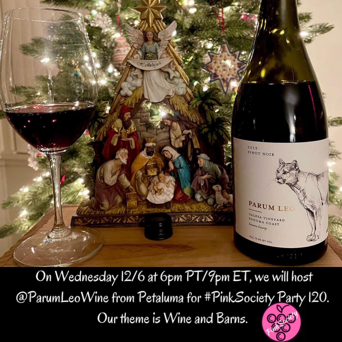 On Wednesday 12/6 at 6pm PT/9pm ET, we will host @ParumLeoWine from Petaluma for #PinkSociety Party 120. Our theme is Wine and Barns. @boozychef @JAndrewFlorezII @simplysallyh @DeBodene