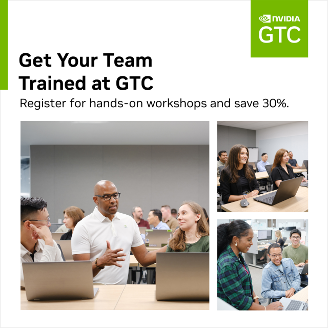 wramey's tweet photo. Interested in taking a GTC workshop in #generativeAI, #deeplearning, #acceleratedcomputing, and more? Purchase 3 or more of the same pass type to save more than 30% when you register. Take advantage of a group discount at #GTC24: https://t.co/RKrW3pxO3n https://t.co/4q6Nj9kBhS https://t.co/BdP9CdC6T3