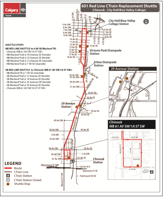 Attn #CTRiders and #RedLine customers – the Red Line will be closed btwn City Hall/Bow Valley College and Chinook from Nov 24-Dec 3. Shuttle buses will replace train service, with extra express shuttle service into downtown. More info at: calgarytransit.com/switch @yyctransport