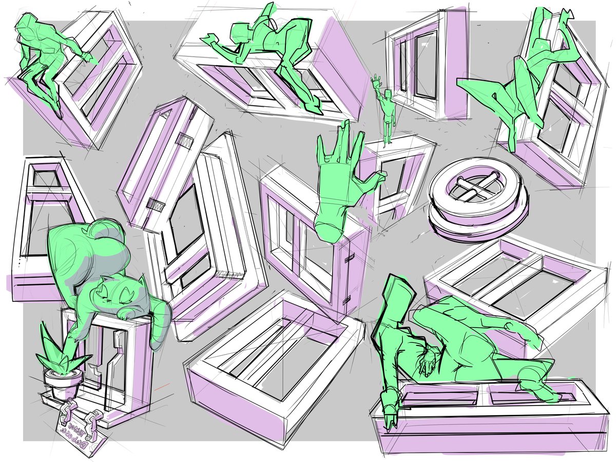 #skecth some windows, people, cat and big butts