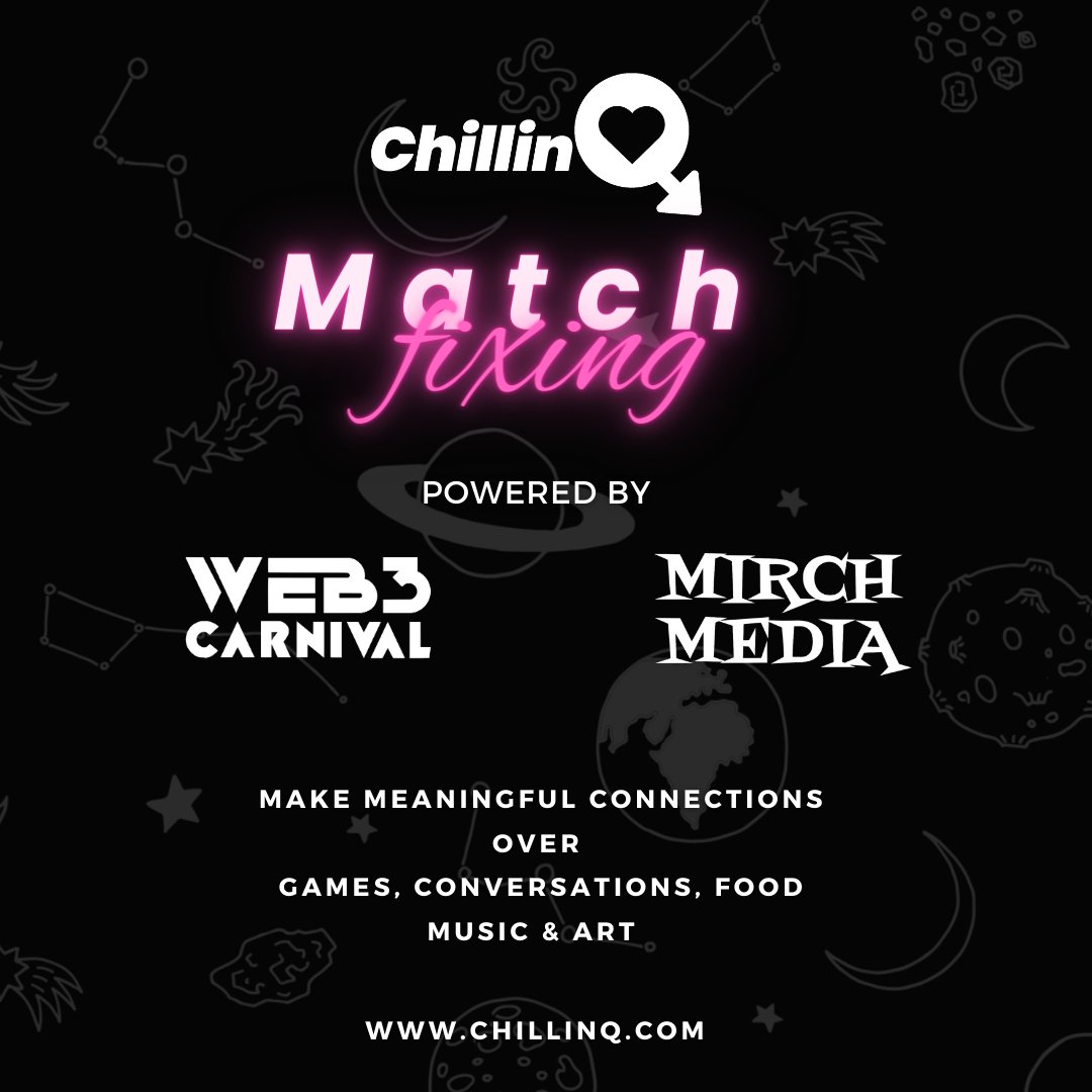 Chillinq will be hosting a "Match Fixing" event <a href="/web3carnival/">Web3 Carnival</a>, make sure to drop by us if you are in Bangalore. 4th to 10 december :)
#web3carnvial