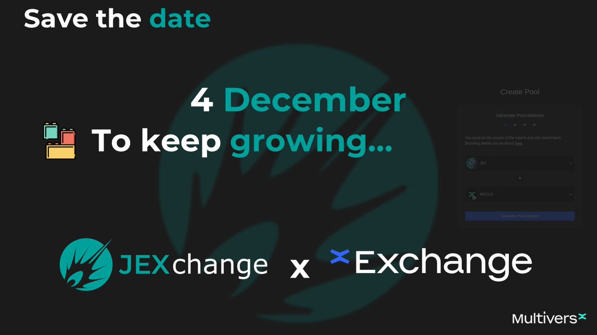 📢 As promised... 😏
Listing on <a href="/xExchangeApp/">xExchange ⚡</a> is scheduled for December 4 👀🚀

#MultiversX  #JEXto1 ☄️