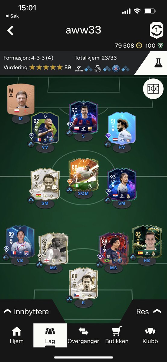 HaakonKroglund's tweet photo. @FIFA22_INFO Chem weird on the app, everyone on 3 other than Salah and Bacha on 2. 4-3-2-1 ingame https://t.co/JLSs3GWE7u
