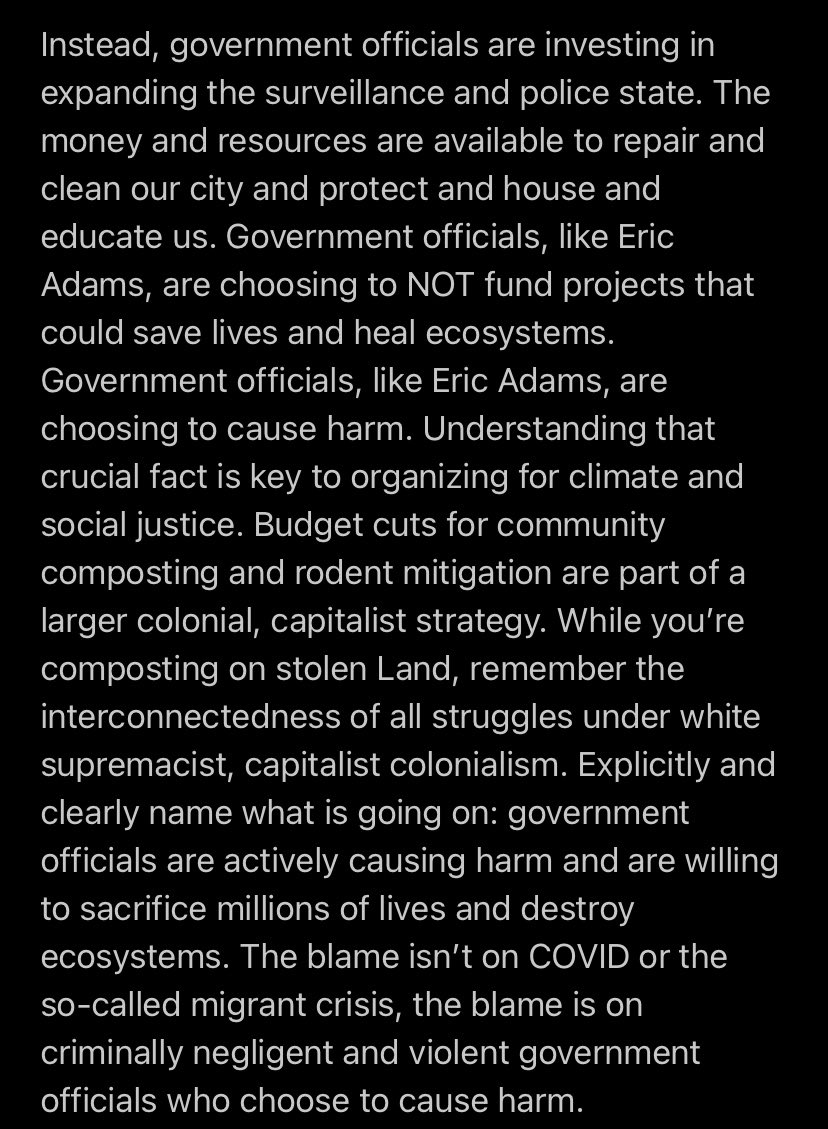 moontwerk's tweet photo. My thoughts on the RETURN of the #saveourcompost movement in NYC as someone who was once an organizer in those spaces. Please contextualize *all* budget cuts within the larger settler colonial project happening on Lenape Lands. Structural violence is the problem. https://t.co/EJM4kBuFC0
