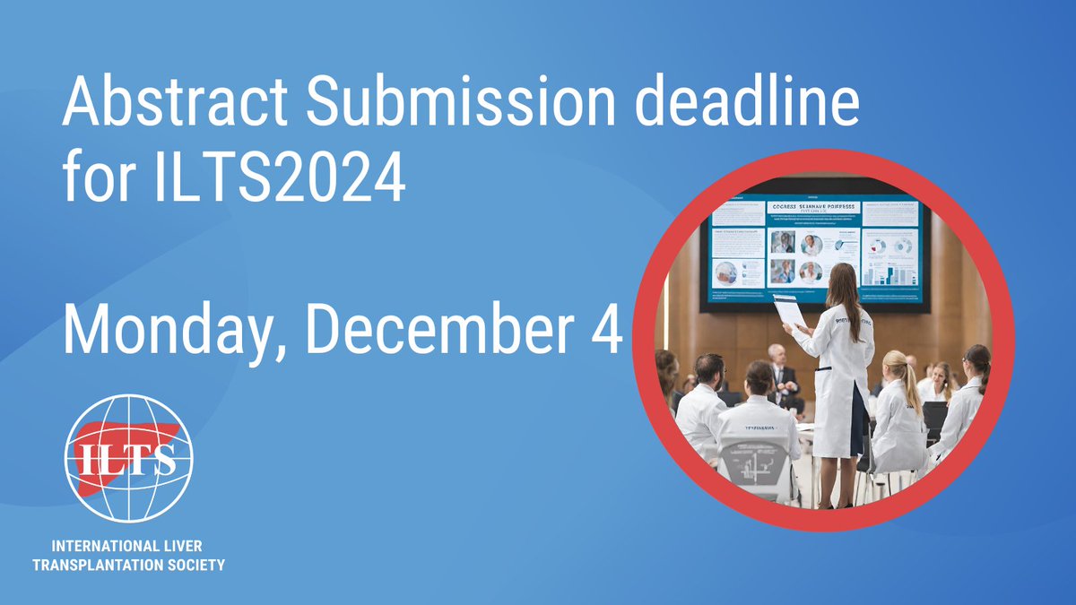 🔬 Dive into the world of liver transplantation research at  #ILTS2024. Don't miss the chance to showcase your expertise!

Submit by deadline Monday, December 4.

Submit your abstract here: loom.ly/aTfONVU

 #LiverResearch #AbstractOpportunity #livertransplantation