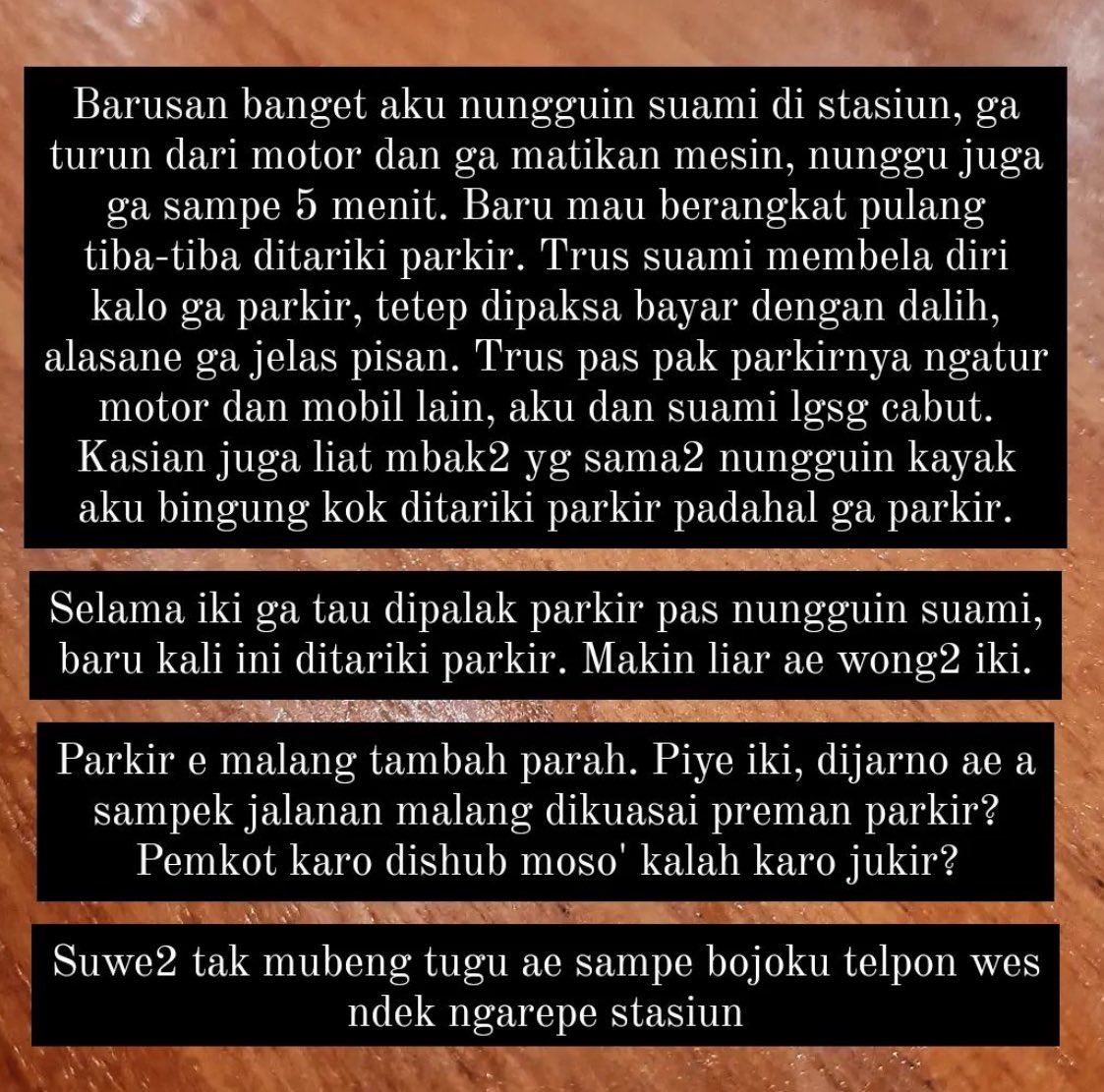 Kompilasi laporan warga soal parkir di IGku hari ini

Semoga ditanggapi serius sama <a href="/dishub_mlgkota/">Dishub Malang Kota</a> dan <a href="/PemkotMalang/">𝐏𝐞𝐦𝐞𝐫𝐢𝐧𝐭𝐚𝐡 𝐊𝐨𝐭𝐚 𝐌𝐚𝐥𝐚𝐧𝐠</a>