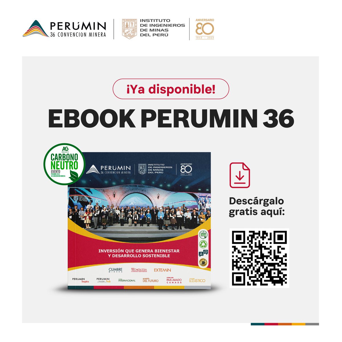 PeruminOficial's tweet image. ¿No pudiste participar en #PERUMIN36? 

Con este eBook podrás disfrutar de todos los vídeos, presentaciones, trabajos técnicos y resúmenes de la Convención Minera líder en Latinoamérica y el mundo.

Descárgalo a través del código QR o el siguiente link: iimp.org.pe/perumin/36/Lib…