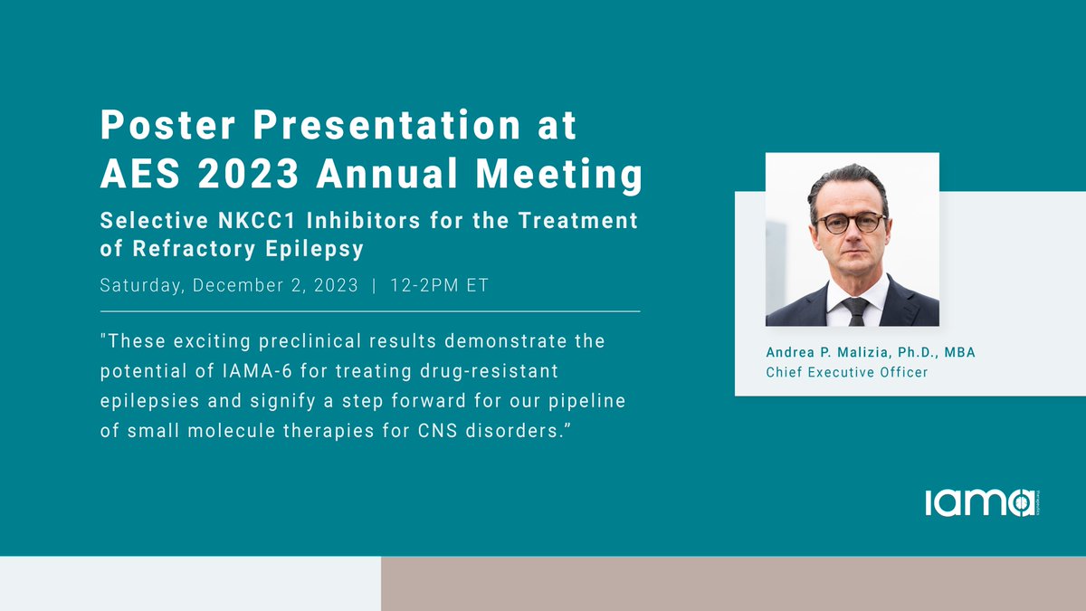 IAMA Therapeutics is presenting new preclinical results supporting the potential for IAMA-6 as a disease-modifying therapy for drug-resistant epilepsies at the <a href="/AmEpilepsySoc/">American Epilepsy Society</a> #AES2023 Annual Meeting. Read more: bit.ly/3T8yYbU
#Biotech #LifeScience #Neuroscience #Epilepsy