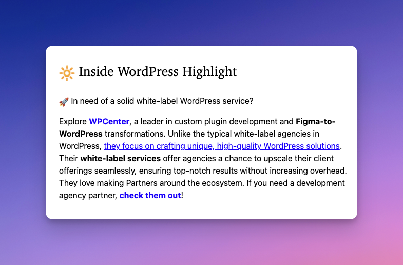 cagdasdagg's tweet photo. Guess who's in the spotlight today? 🎉
We are more than proud to be featured in the  "Ⓦ Inside WordPress" newsletter! 🚀

Huge thanks to @remkusdevries for the incredible effort!

@wpcenter_io #WordPress https://t.co/vwo2R30YV5