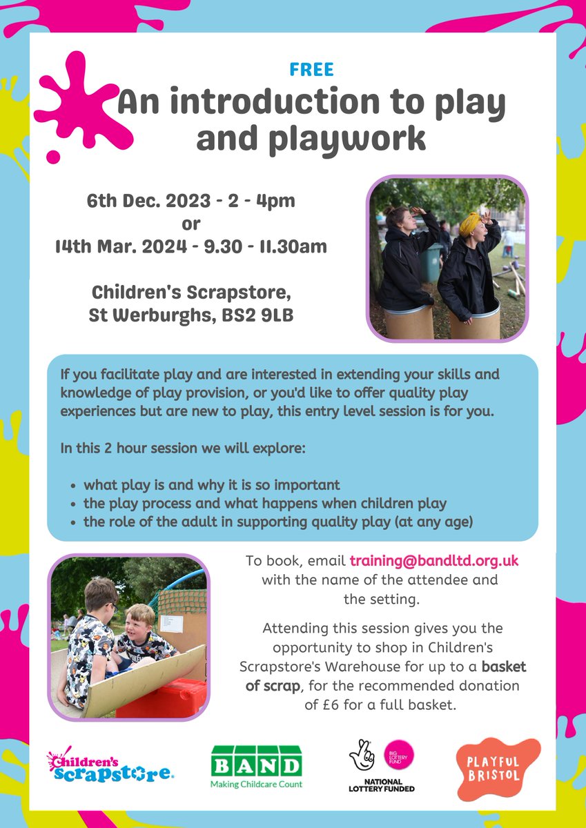 #playwork #Bristol #earlyears #Training  from <a href="/ScrapstoreBrist/">Children's Scrapstore</a>  &amp; others  - book now on training@bandltd.org.uk