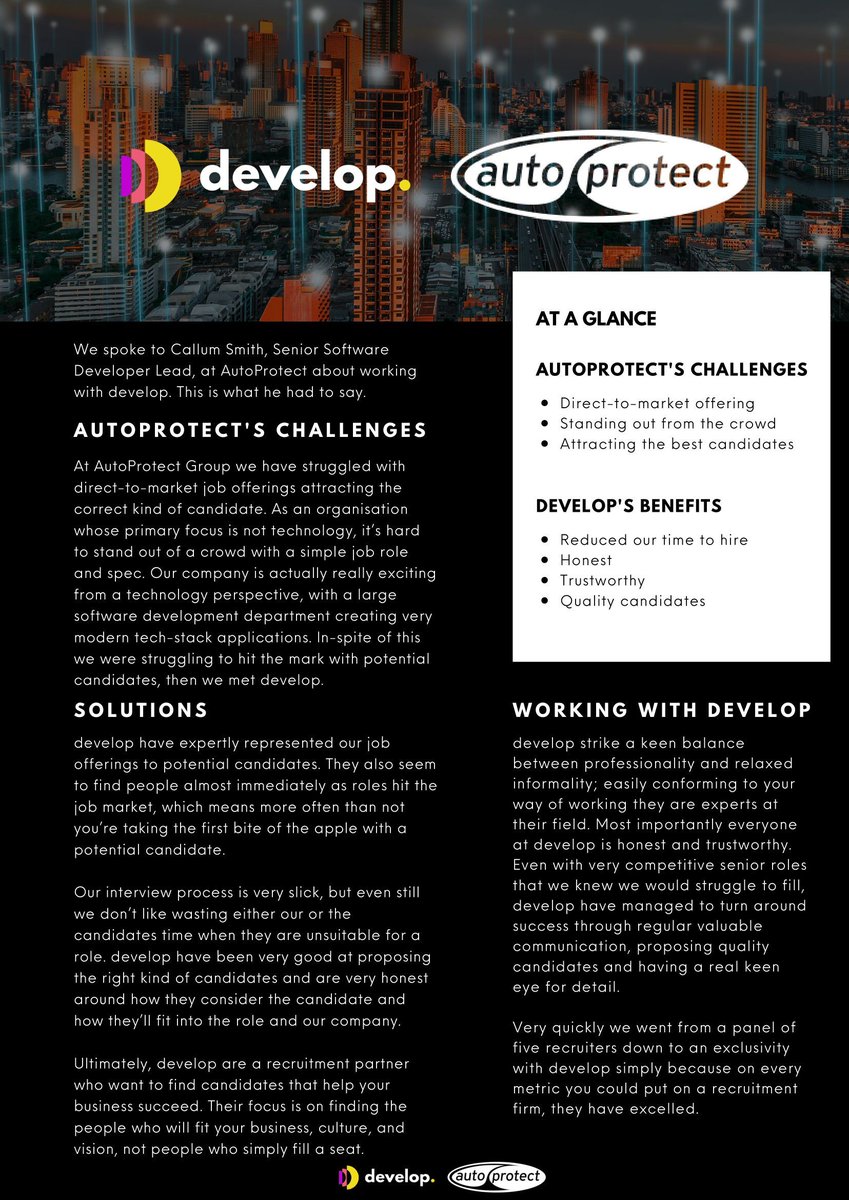 Struggling with job offerings outside the tech realm? No problem. Develop delivers top-notch candidates across all industries. See how we transformed AUTOPROTECT's talent search. #talentsearch #jobofferings #tech