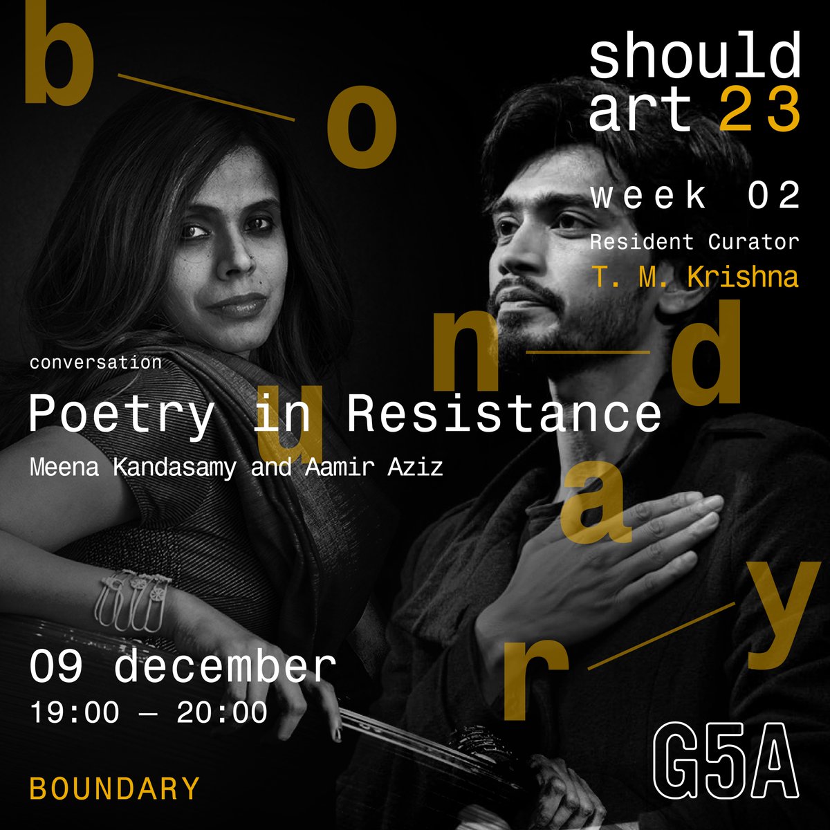 Should Art by @g5afoundation : Week 2 | Day 3- Dec 9th, 2023 The Art of impossible by Magicians of Kathputli Colony, Poetry in Resistance by @meenakandasamy & @AamirAzizJmi & A Native Tongue Called Peace by @ImphalTalkies Get your passes: g5afoundation.org/should-art/ #mumbai