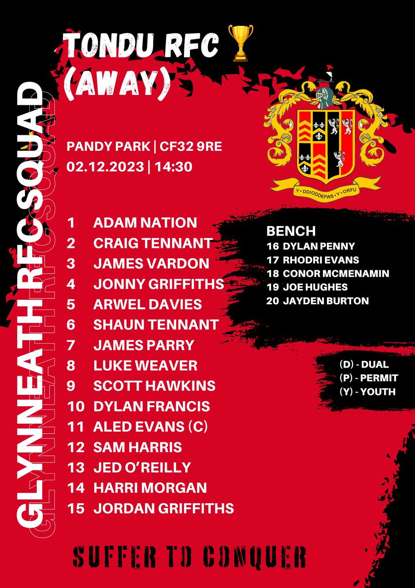glynrfc's tweet photo. 🇩🇪TEAM NEWS🇩🇪
We travel to Tondu RFC tomorrow to try and win a place in the hat for the Quarter Finals. @AdamNation02 @JamesVardon1 @Jam1parry &amp; Jonny Griff return to the pack, while Scott Hawkins, Sam Harris &amp; @HarriM10 slot into the backs. 
Please come and support the boys 🇩🇪 https://t.co/YpAki5EI3F