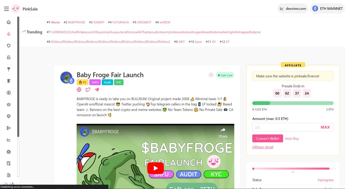 FROGEBABYETH's tweet photo. We are trending #2  on @pinkecosystem!!!

Join our fairlaunch now: https://t.co/uzOMzPplNq

#FROGE #BABYFROGE #ETH #MEMECOIN https://t.co/3AescRazRb