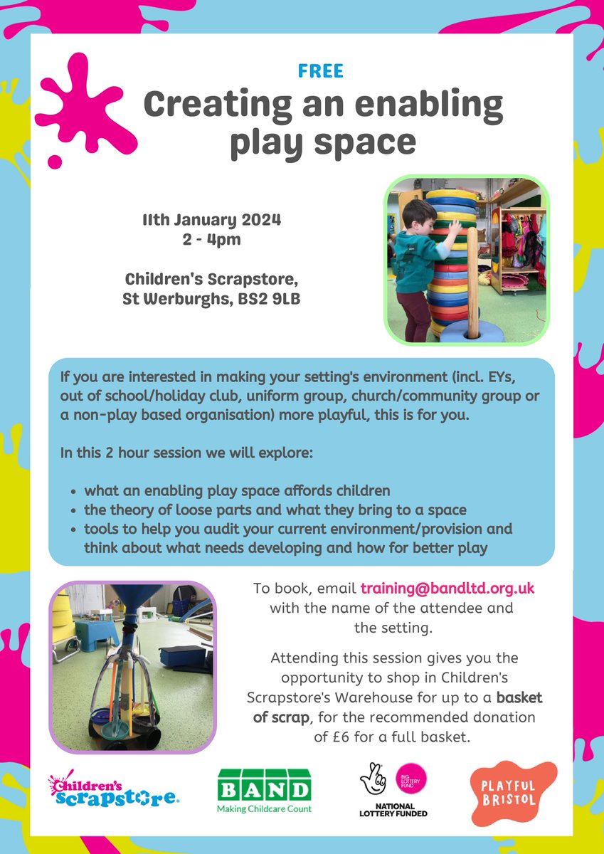 #playwork #Bristol #earlyears #Training  from <a href="/ScrapstoreBrist/">Children's Scrapstore</a>  &amp; others  - book now on training@bandltd.org.uk