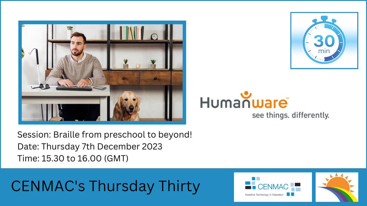 Find out how <a href="/HumanWare/">HumanWare</a> #Braille tools support #literacy, #communication and confidence from preschool to beyond in our online Thursday Thirty session 7 December 15.30-16.00. Book your free spot: bit.ly/3WTxkL3
#VisionImpairment #senco #specialeducation #SEND #edutwitter