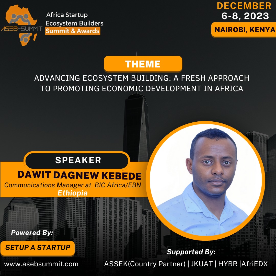 📢We're delighted to announce that <a href="/dawit_dagnew/">Dawit Dagnew</a> will be speaking at the Africa Startup Ecosystem Builders Summit &amp; Awards 2023, on Dec 6-8 in #Nairobi,🇰🇪

If you are attending the #ASEB2023 &amp; want to learn more about #BICAfrica, don’t miss this opportunity to connect with him.