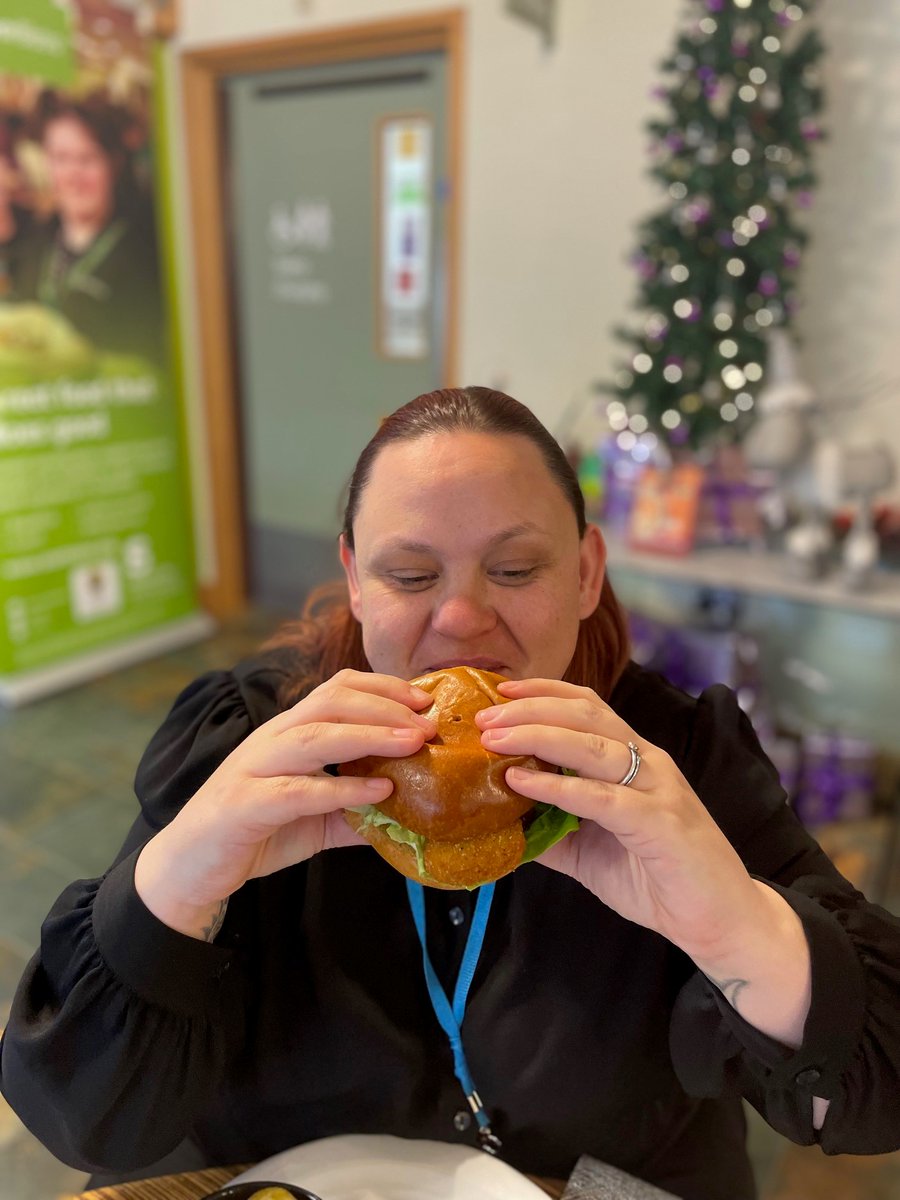 Another satisfied customer tucking into one of our festive burgers! Have you booked a table yet? nationalstar.org/visit-us/starb…