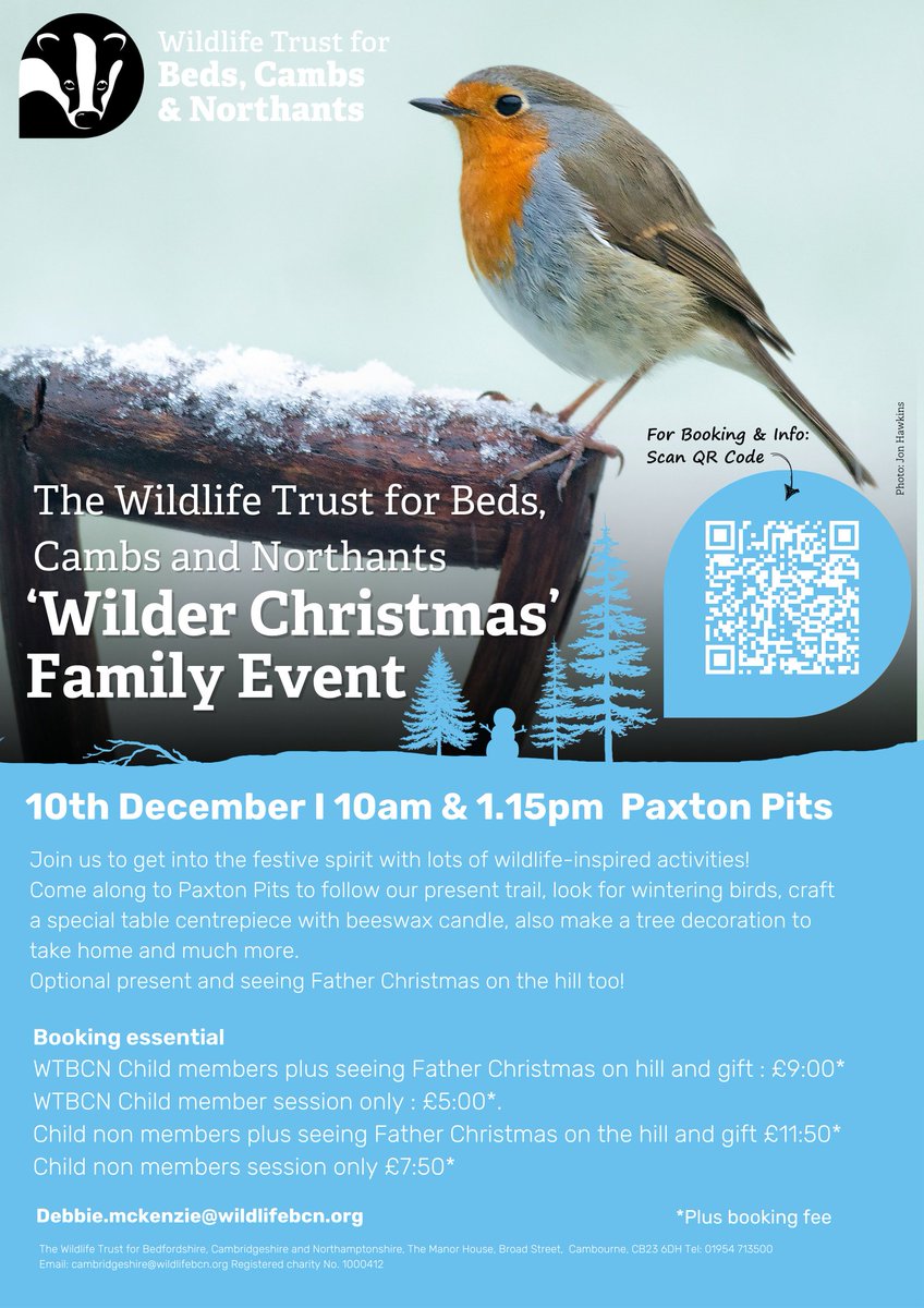 We have another great Christmas event next weekend at Paxton Pits in Cambridgeshire. 

Follow our present trail, look for wintering birds, craft a table centrepiece with beeswax candles, make tree decorations &amp; more. 

Booking is essential here 👉 wildlifebcn.org/events/2023-12…
