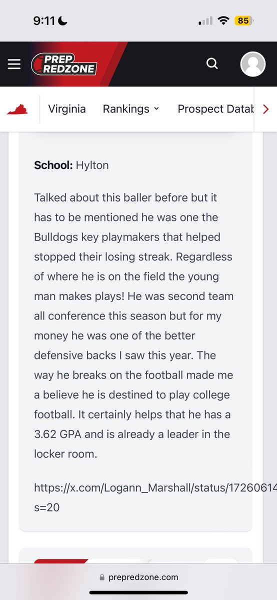 Logann_Marshall's tweet photo. appreciate the article! @carljfred @PrepRedzoneVA @Hylton_Football @Nate4Neabsco @ThedealFitness https://t.co/ri27XjT4fz