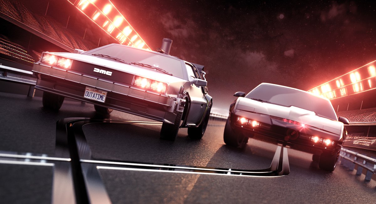 Querkee_'s tweet image. #DailyDriver #FamousFriday To celebrate #Scalextric releasing the #backtothefuture vs. #knightrider battle set, instead of a print here is a pretty render we did just for fun - querkee.com #car #automotive #carlifestyle #supercars #KITT #pontiac #transam #martymcfly