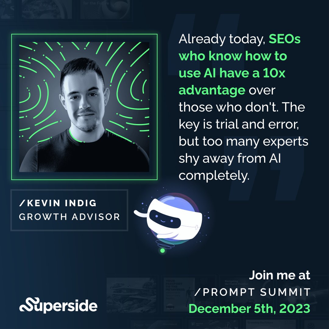 Are you curious how SEO is changing in this new world of AI? Want to set yourself and your team up for success in 2024? Join our panel session featuring @Kevin_Indig next week, on December 5th, at /Prompt! We will explore: 🚀 SEO performance 🚀 Content strategies 🚀…